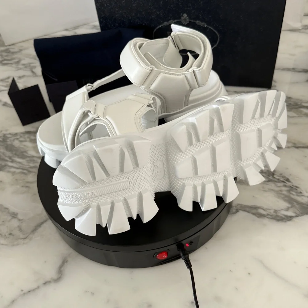 Prada 2x3077 Nappa Sport White Leather Men's Sandal, US 10.5 (UK-9.5)